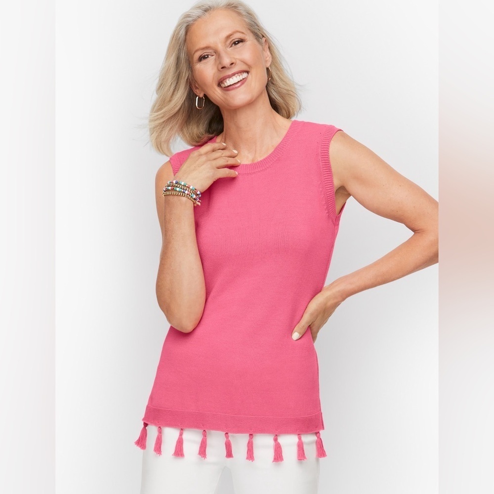 Talbots Tassel Hem Knit Tank – Coral Cotton Sleeveless Top – Size L